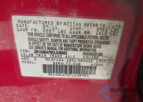 2012 Nissan Sentra 2.0 Sr из США, поврежденный, VIN 3N1AB6AP0CL638983